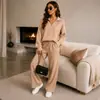 Conjunto de Punto Europeo de Estilo Perezoso Otoño Invierno para Mujer Bestseller Transfronterizo Sudadera con Media Cremallera y Mangas Largas Pantalones de Pierna Ancha Conjunto de Dos Piezas