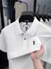 Camisa Polo de Algodão Puro com Logo de Pônei Camiseta Masculina de Manga Curta Verão Gola Bordada Casual Solta Camiseta Top Paul