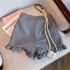 Verão 2024 Novo Design Versátil Calça Wide Leg Feminina Cintura Alta Emagrecedora Casual Renda Lótus Hot Pants