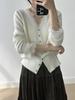 Cárdigan de punto fino imitación lana con cuello en V y encaje francés de 25 años para mujer, color liso, holgado, suave, chaqueta versátil de un solo botón