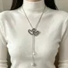 Cadena para Suéter de Collar Largo Geométrico, Accesorio de Lujo de Alta Gama, Versátil y de Moda, Colgante de Perla para Otoño e Invierno