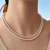 Collar de Perlas Redondas de Alta Calidad para Mujer, Clásico y Sencillo, Cadena Versátil para la Clavícula, Accesorio de Cuello de Moda y Elegante