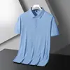 Camisa Polo Sin Costuras de Seda de Hielo para Hombre Verano Solapa Manga Corta Ligera Transpirable Casual de Negocios Color Sólido Elástica Media Manga