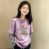 Camiseta de manga larga para niña, algodón puro, estilo primavera y otoño, versión coreana, holgada, sencilla, casual, cuello redondo, camiseta básica para niños, imitación de dos piezas