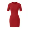 Vestido Redondo de Manga Media Estilo Puro Deseo 2025 Nuevo de Primavera Color Sólido Simple Ajustado Bodycon Corto Chica Atrevida para Mujer
