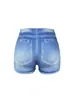 D9913 Amazon Calientes Europeos y Americanos Mujer Sexy Mujer Pantalones Cortos Ajustados Pantalones Cortos con Estampado de Mezclilla Pantalones de Yoga