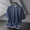 Camiseta de Manga Corta para Recoger Fugas Cuello Redondo Holgada Falsa de Dos Piezas Rebaja Color Sólido t Delgada para Hombre Manga Corta Waffle Verano