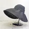 Chapéu de Proteção Solar para Mulheres no Verão com Aba Larga e Laço, Moderno e Versátil, Respirável, Vazado, Dobrável, Chapéu de Sol Anti-UV