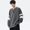 Suéter Tricô Masculino Retro Americano Falso Duas Peças Gola V Tamanho Grande Outono Inverno Estilo College Blusão Listrado Color Block