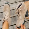 Botas de Moda de Terciopelo Cálido de Tacón Alto Transfronterizas Invierno 2025 Nuevas con Cordones Talla Grande Tacón Grueso Zapatos de Algodón con Puño de Felpa para Mujer