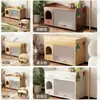 Arenero para Gatos Color Crema con Diseño de Gabinete de Almacenamiento, Estilo Cajón para Interiores, Engrosado, Antisalpicaduras, Aislante de Olores, Nido para Gatos