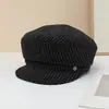 Sombrero de moda coreano para mujer de otoño e invierno, circunferencia de cabeza grande, adelgazante de cara, gorra de pico de pato, boina retro británica de rayas finas