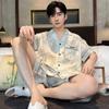 Pijama Masculino Verão 2025 Novo Seda Gelada Manga Curta Fino Verão Adolescentes Meninos Roupas de Casa Terno de Seda
