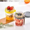 Copo de Aveia Overnight com Colher e Tampa Copo de Café da Manhã Grande Portátil para Menina Copo de Leite Copo de Vidro para Salada Copo de Iogurte Ácido Venda por Atacado
