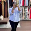 Roupas Femininas Transfronteiriças Europeias e Americanas 2026 Primavera/Verão Novo Design de Moda Blusa Top Listrada Irregular Solta de Manga Longa