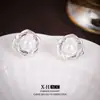 Pendientes de Botón Sencillos de Zircón Perla Rosa Pendientes Florales Elegantes de Socialité Nicho Lujo Ligero Sensación de Alta Gama Joyería para Orejas