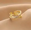 Anillo de Dedo Índice de Oro Real Galvanizado Moda Coreana Nuevo Cruz Completo Diamante Apertura Simple Ajustable para Mujer