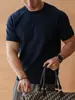 Camiseta de punto de manga raglán con cuello redondo y mezcla de algodón de peso pesado para hombre, Nuevo top casual de manga corta acanalado Primavera/Verano 2026