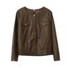 Jaqueta de Couro PU Curta Retro Inno para Mulheres Plus Size Outono Novo Estilo Cool e Estilosa 323103