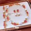 Pendientes y Collar de Flor de Perla Vintage, Cadena para Suéter de Lujo Ligero Retro, Juego de Joyería de Diseño Exquisito