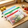 Bolsa de malla de poliéster grande, mediana y pequeña, bolsa para frutas y verduras, bolsa de malla reutilizable con cordón, bolsa con cordón, bolsa de malla para almacenamiento de artículos varios