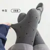 Medias de algodón procesable con rayas verticales y lunares gris ahumado flockeados para mujer, adecuadas para usar como prenda exterior, leggings negros engrosados de compresión adelgazante
