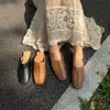 Zapatos de Mujer de Cuero de Vaca Vintage Costura Nueva Suela Plana Suave Superficie Suave Resistente al Desgaste Antideslizante Absorbente de Sudor Capa Superior de la Puntera