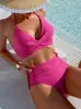 Traje de Baño de Dos Piezas Transfronterizo 2027 Cintura Alta Cruzado Delantero Fabricante de Trajes de Baño de Comercio Exterior Europeo y Americano Bikini de Color Sólido al por Mayor para Mujer