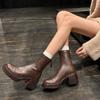 Silent Bottom Korean Fan Xiu-qi All-match Botas finas 2024 Inverno Fundo grosso Salto alto grosso Cabeça redonda Botas de perna elástica femininas