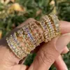 RAKOL Anillo de Zirconia Estilo Ins Europeo y Americano Transfronterizo con Diamante Rectangular y Cadena de Esmeralda Anillo de Diseño Hueco Joyería