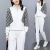 Conjunto de Dos Piezas para Mujer Talla Grande Estilo Coreano a Cuadros Manga Larga Cuello Alto Deportivo Casual Primavera y Otoño 2026 para Exportación