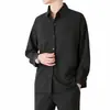 Camisa Preta de Seda de Gelo Manga Longa Masculina Primavera e Outono Peça Íntima Drapeada Não Amassa Solta Casual Gordo Bonito Camisa Masculina Cinza