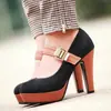 Sapatos femininos de sola grossa tamanho grande 40-43, plataforma impermeável salto alto com tira de velcro