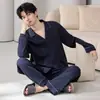 Pijama Masculino, Algodão, Cardigã Outono e Inverno, Gola Lapela, Manga Longa, Solto Tamanho Grande, Algodão Puro, Conjunto de Roupa de Casa para Jovens