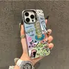 Graffiti de viaje para niñas para iPhone15p nuevo 14p anticaída 13/12 simple 16Pm doble IMD color plata