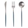 Juego de Cubiertos de Acero Inoxidable 304 para Mesa Occidental Doméstica, Color Azul e Plateado, Cuchillo para Bistec, Tenedor y Cuchara, Cucharita de Café, Cubiertos de Hotel, Mango Largo