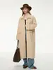 Casaco de lã macio elegante para o inverno de 2026, com pele sintética integrada, para o dia a dia, modelo solto, longo, de abotoamento simples, para mulheres.