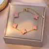 Collar Popular Transfronterizo de Trébol de Cuatro Hojas de Acero de Titanio para Niñas, Lujo Ligero y Versátil Nuevo Conjunto de Cadena Clavicular de Cinco Flores de Doble Cara