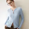 Nuevo Estilo Otoño Cardigan Anti-Pilling Cuello Redondo Suéter de Cachemira para Mujer Top con Cremallera Ropa de Punto Cardigan Abrigo Suéter de Cuello Redondo