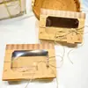 Caja de Papel Kraft Transfronteriza Estilo Europeo Nueva Caja para Empaque de Galletas con Ventana de PVC Caja Grande de Papel Kraft para Dulces