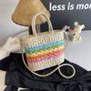 2026 Nuevo Estilo Ins Bolso Tejido de Paja Rayado Bloques de Color Arcoíris Estilo Vacaciones Bolso de Mano Playa Mar Bolso Cruzado