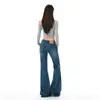 Jeans retro azules de tiro bajo acampanados para mujer, nueva colección otoño 2026, pierna recta elástica, pantalones acampanados que no ajustan
