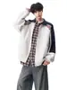 Jaqueta nova de cor contrastante, corte solto, marca da moda, gola alta resistente com fita, moletom masculino estilo americano 2026, patchwork estilo outono high street