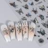 Venta al por mayor de pegatinas de mariposa roja para uñas, con láser Aurora Dark Wind, mariposa líquida 3D, calcomanías adhesivas para uñas.
