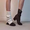 Nuevas Botas Cortas Versátiles de Tacón Grueso con Cremallera Lateral Estilo Francés Gentil Punta Redonda Estilo Ballet Botas Delgadas con Moño Otoño e Invierno 2026