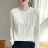 Chaqueta cárdigan de punto trenzado blanco transfronteriza para mujer, nuevo estilo coreano de otoño, top ajustado de manga larga