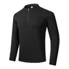 Jaqueta de Lã Americana Nova para Primavera e Outono Masculina com Zíper Meio Aberto Cinza Claro de Veludo Alemão Camada Base Camiseta Elástica de Manga Longa para Fitness