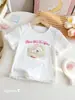 Conjunto de Verano para Niñas Lindo Bordado de Dibujos Animados Adorno de Encaje Camiseta de Manga Corta Pantalones Casuales Cuadros a la Moda Conjunto de Dos Piezas