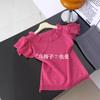 Camiseta de Tricô de Manga Morcego Estilo Doce e Apimentado Gola Redonda para Mulheres Verão Doce Nicho Vermelho Rosa Camiseta de Manga Curta Top Redutor de Idade