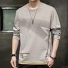 Camiseta hombre manga larga otoño talla grande talla grande gordo moda suelta camiseta 2022 top ropa marca de moda color liso camiseta interior T